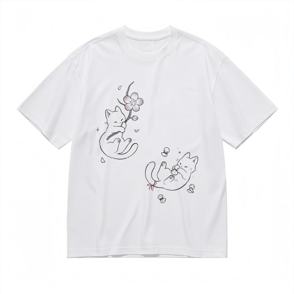 

Women s Trend Comfortable Classic T-Shirt Minimalist Cat Illustration Cotton Tee S
