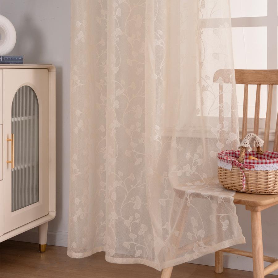 European Style Sheer Curtains with Gourd Floral Embroidery - Lightweight Polyester Fabric, Easy Install Grommet Top Design