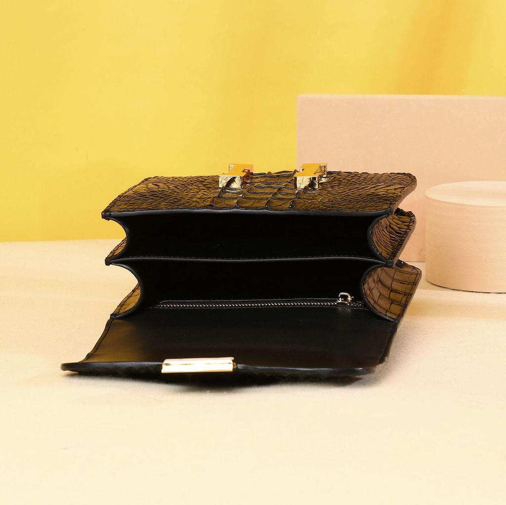 Mała kwadratowa torebka na ramię z łańcuszkiem, w stylu krokodyla, dla kobiet