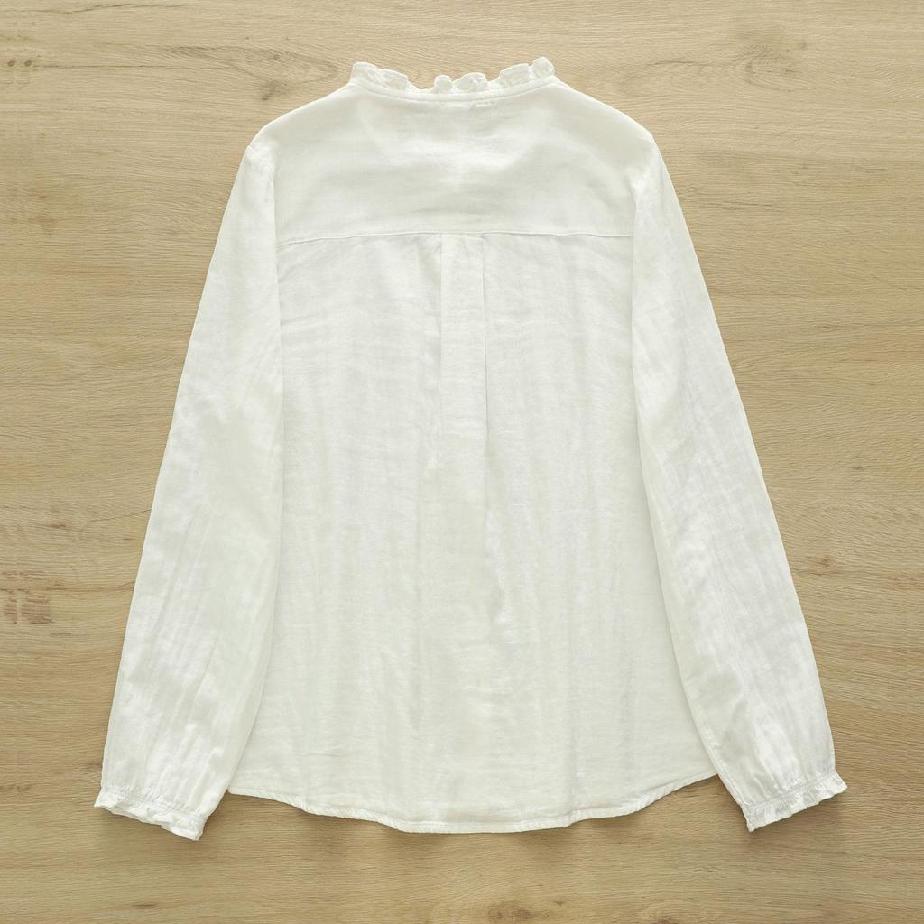 Japanese Style Women's Long Sleeve Lace Collar Shirt: Double Layer Cotton Gauze Loose Blouse