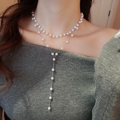 Women Jewelry Pearl Bead Necklace Long Sweater Chain Necklace For Women Dress Accessories Gift