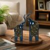 Decorative Elephant Figures, Two-Piece Sculptural Pair with Ornate Lifted-Nose Design for Office and Living Room Styling