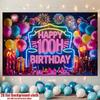 100th Birthday Party Banner, Polyester Backdrop for Home Room Wall Decor and Photo Props