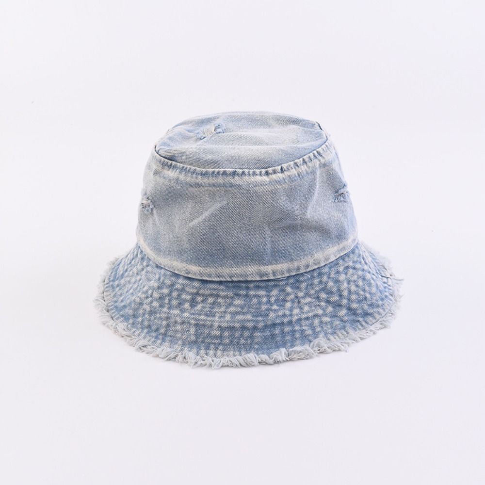 Korean Style Denim Bucket Hat Washed Denim Sun Protection Hat Retro Sun Hat Outdoor