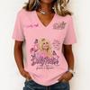 Women's Trendy Casual V-Neck Short Sleeve Letter Print Pullover Top for Everyday Wear
