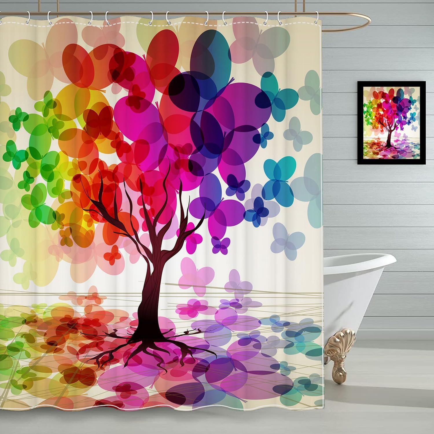 

Fabric Shower Curtain, Polyester Waterproof Quick-Drying Weighted Hem Shower Curtains Set for Bathroom (Watercolor Tree, 72 W x 90x180cm