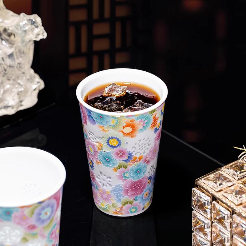 Creative Relief Floral Exquisite Ceramic Tea Cup Summer Cold Drinks Cola Cups Office Mug Household Drinkware