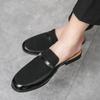 New Men's Charm Suede Leather Half Slippers Black Brown Shoes Male Casual Mules Moccasins Breathable Monk Straploafers