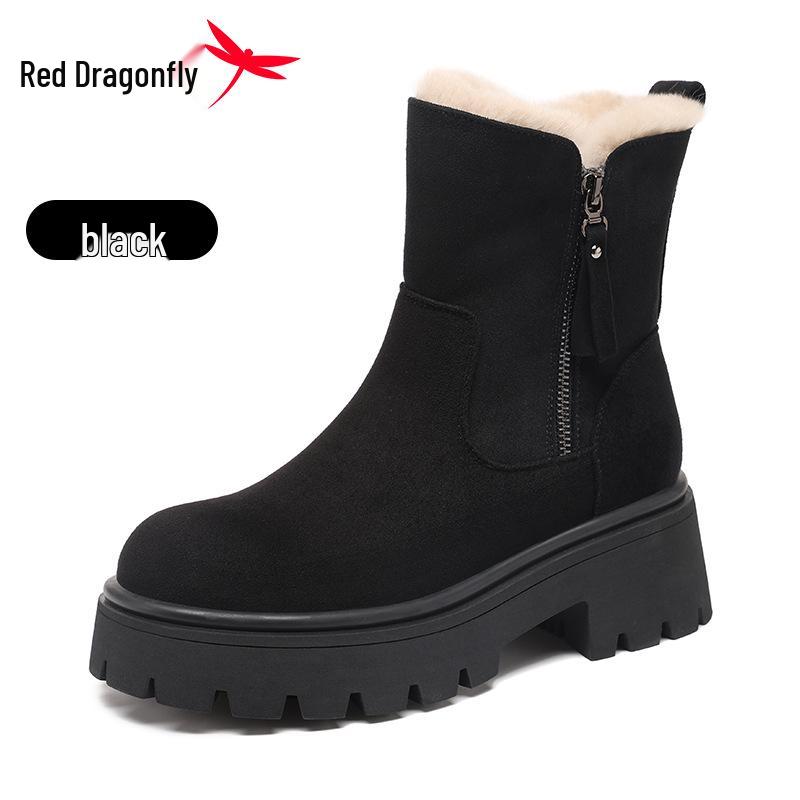 Red Dragonfly Women s Plus Velvet Non-Slip Winter Snow Boots - Thick Sole, High-Top, Warm Cotton Shoes Size 39 чёрный