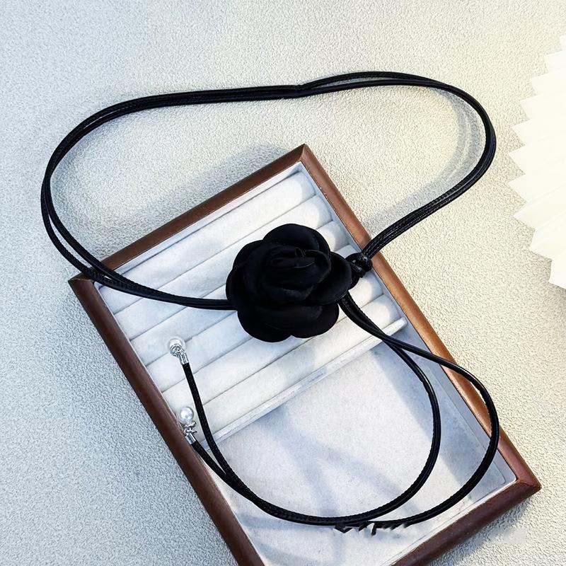 Camellia Flower Leather Rope Waist Chain For Women Thin Belt Sweet Knot Waistband Fashion Clothes Dress Decorative Girdles Strap