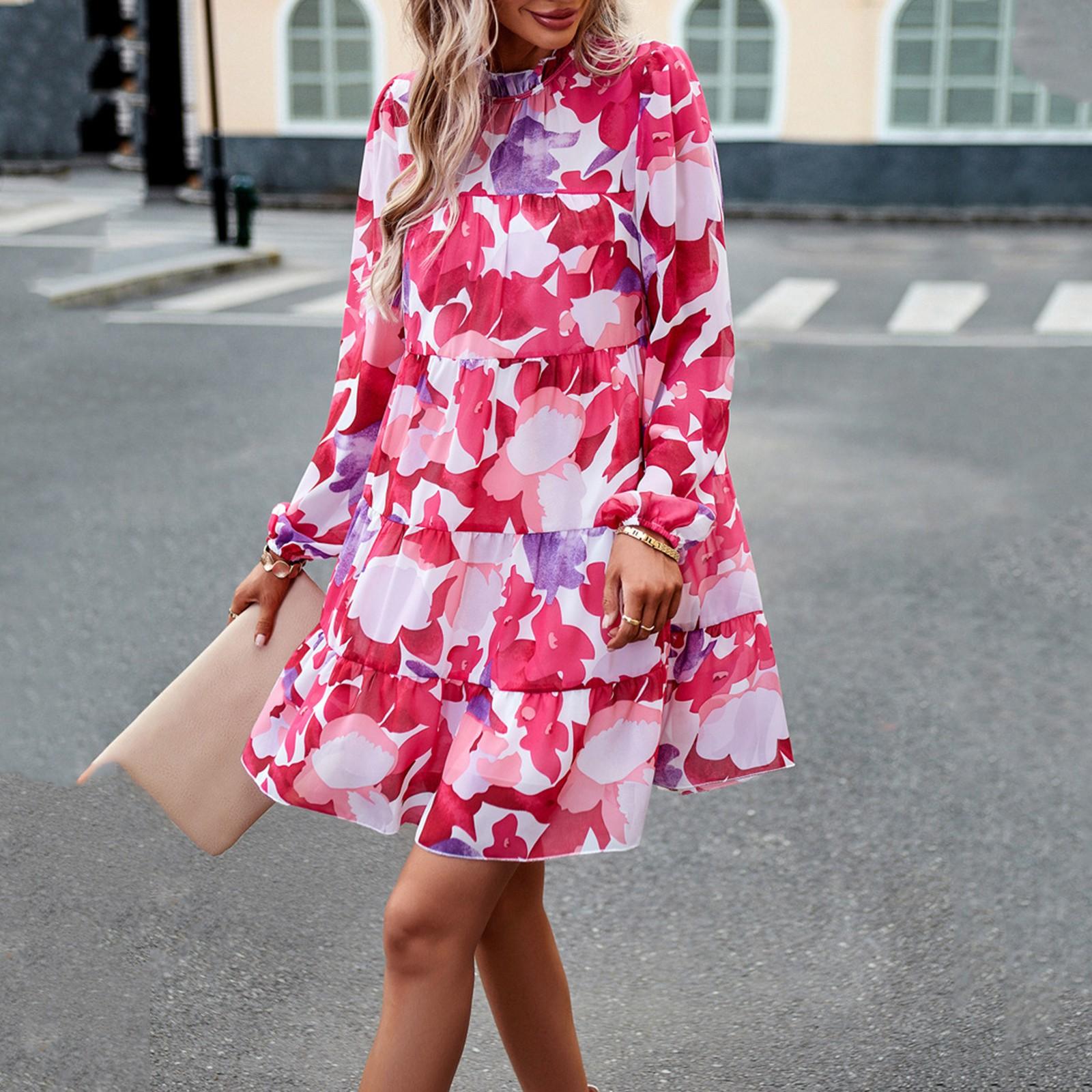 

Женское модное элегантное удобное повседневное сексуальное многоцветное платье с длинным рукавом XL красный