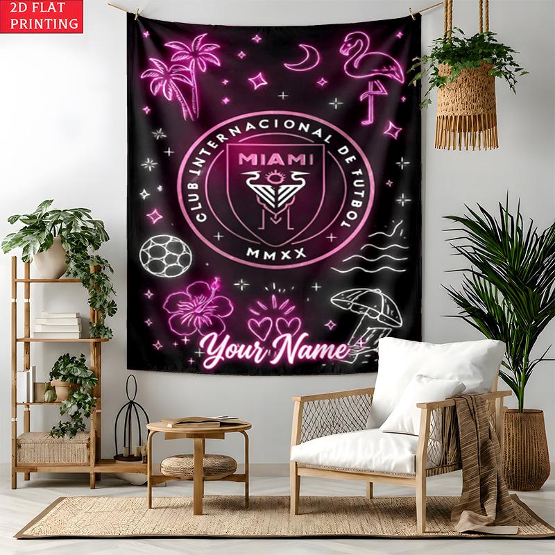 Inter de Miami Custom Name Tapestry Personalized Wall Art Hanging Bohemian Home Decor for Bedroom Dorm Living Room