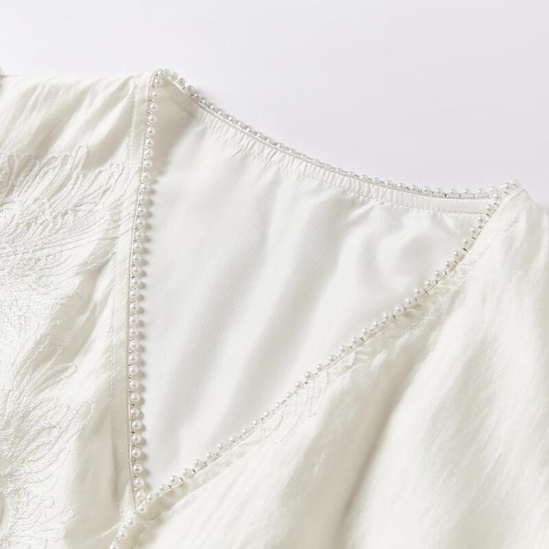 Xiangying French V-Neck Tencel Embroidered Midi Dress