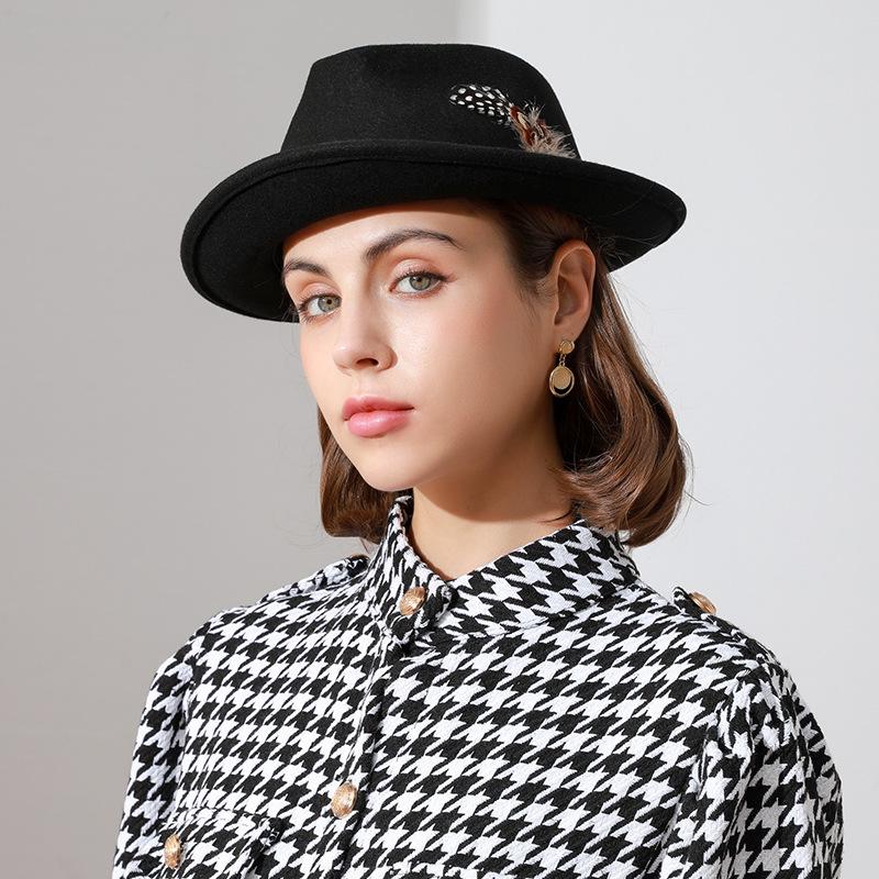 Unisex Classic Wool Felt Fedora with Feather - European & American Style