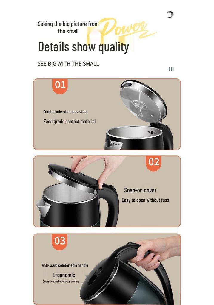 Smart 304 Stainless Steel Electric Kettle, Double-Layer, Anti-Scald, Rapid Boil, Durable Insulation, Constant Temperature Control.