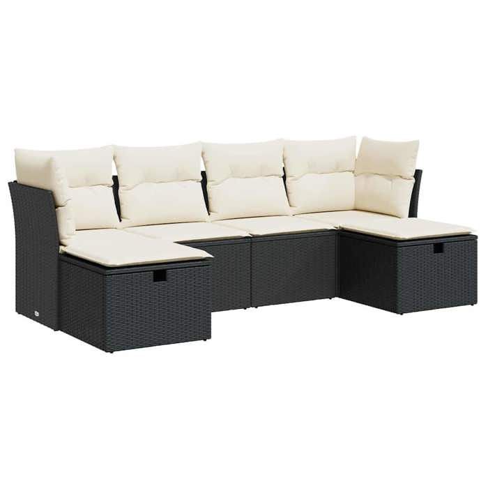 VidaXL Salon de jardin 6 pcs avec coussins noir résine tressée, ensemble de canapés d'extérieur, ensemble de canapé d'angle 3325322