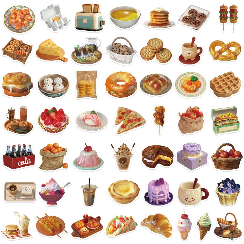 50Pcs/Set 3D Delicious Food . Afternoon Tea Dessert Stickers DIY Fashion Waterproof Doodle Decals Stickers (2 Styles)
