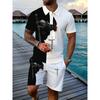Mens Casual Loose Fit Polo Shirt With 3D Digital Print Short Sleeve Asymmetrical Design Wear