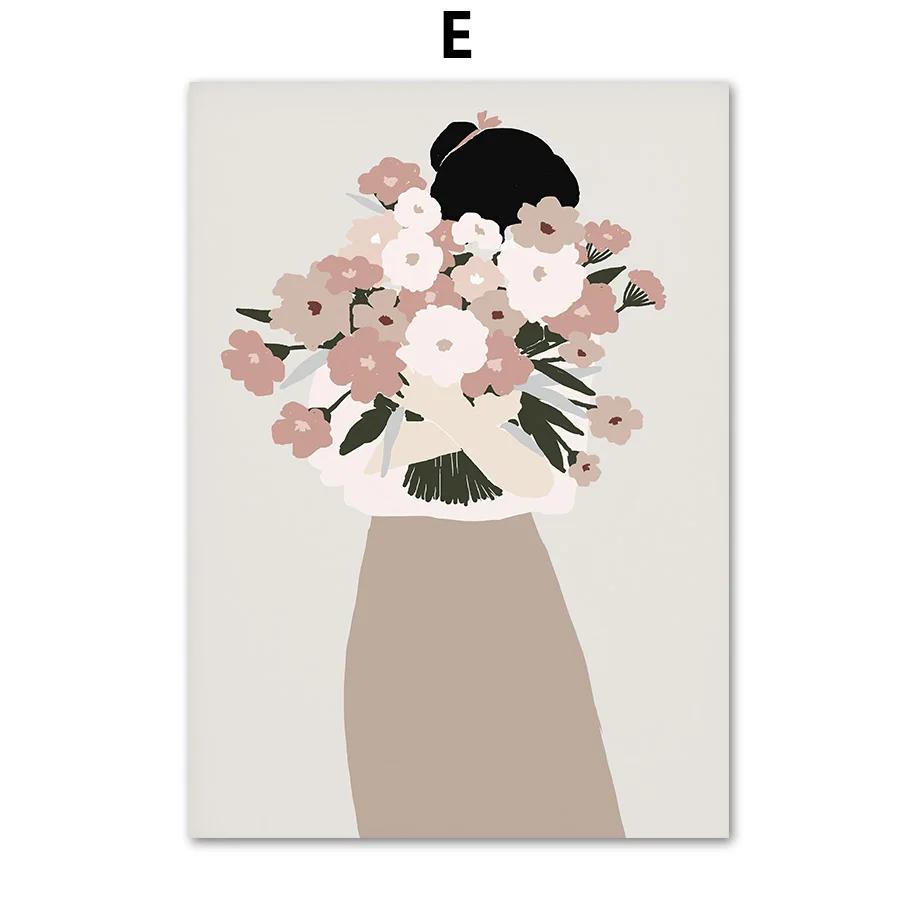 Flower Lady Bouquet Botanical Cactus Boho Posters and Prints Canvas Painting Nordic Wall Art Pictures for Living Room Decor