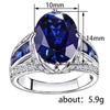 Gorgeous Oval Blue Cubic Zirconia Rings for Women Silver Color Wedding Anniversary Party Elegant Lady Accessories Jewelry
