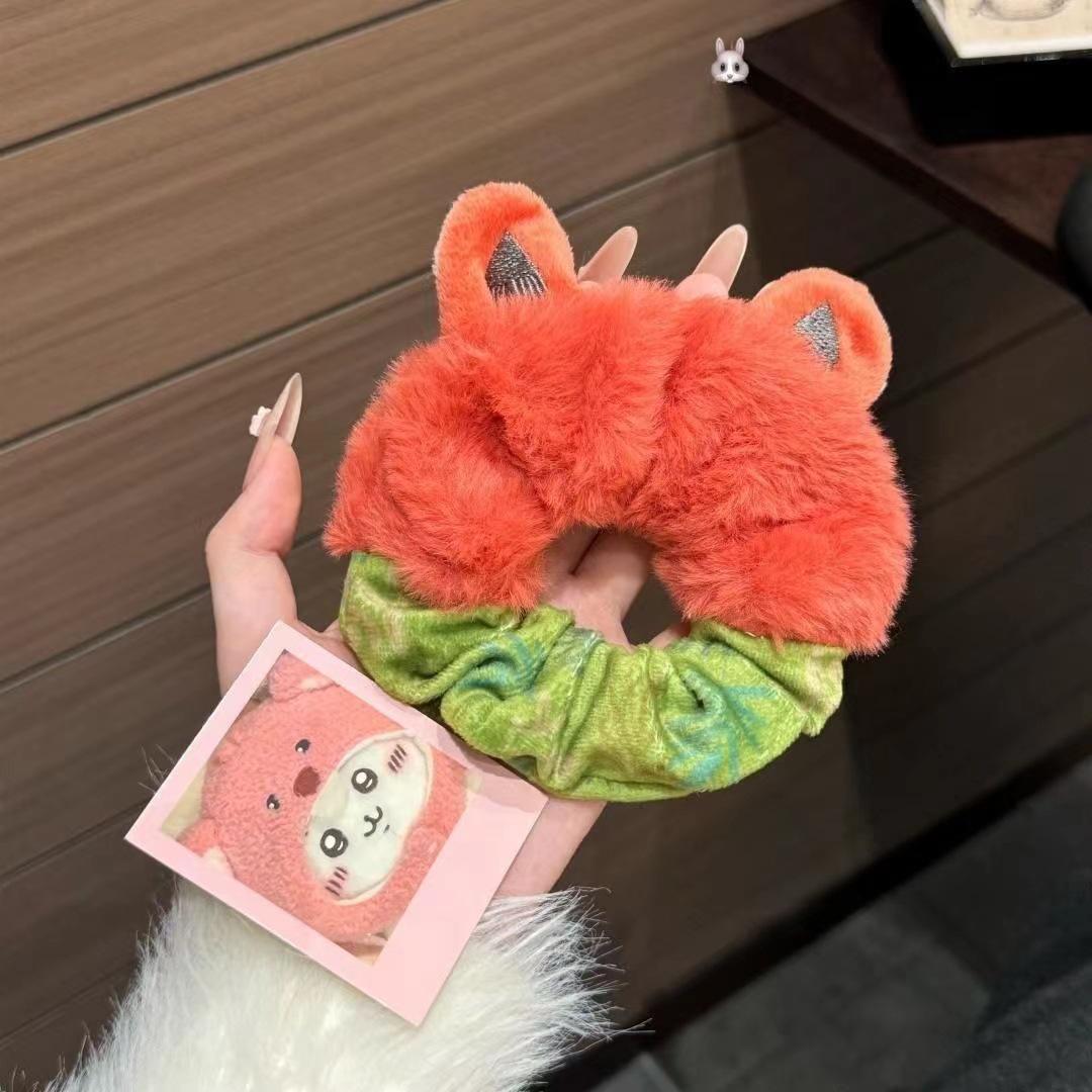 

Cartoon Fox & Rabbit Ear Plush Hair Tie - Elastic Autumn Winter Accessory for Women