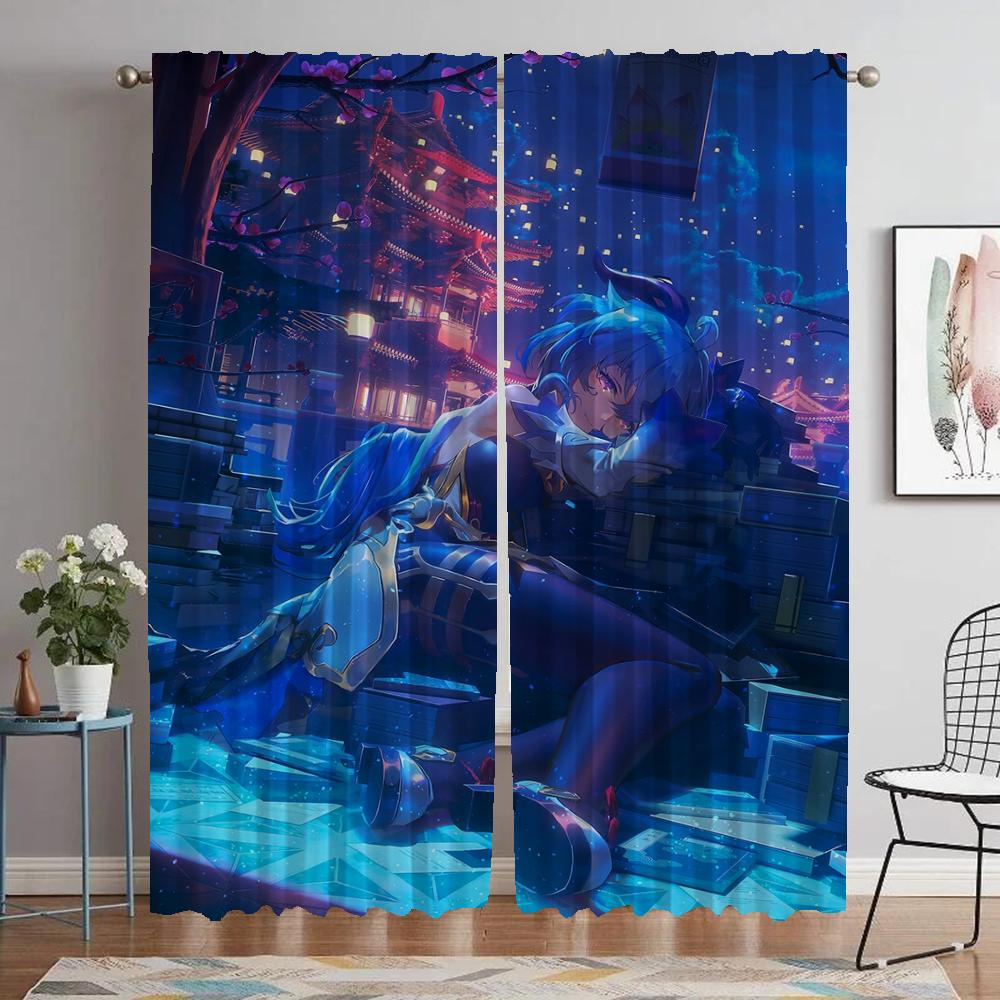 Genshin Curtains Child Room Blackout Curtain for Room 2 Panel Home Interior Curtains Halloween Decoration Shades Partition