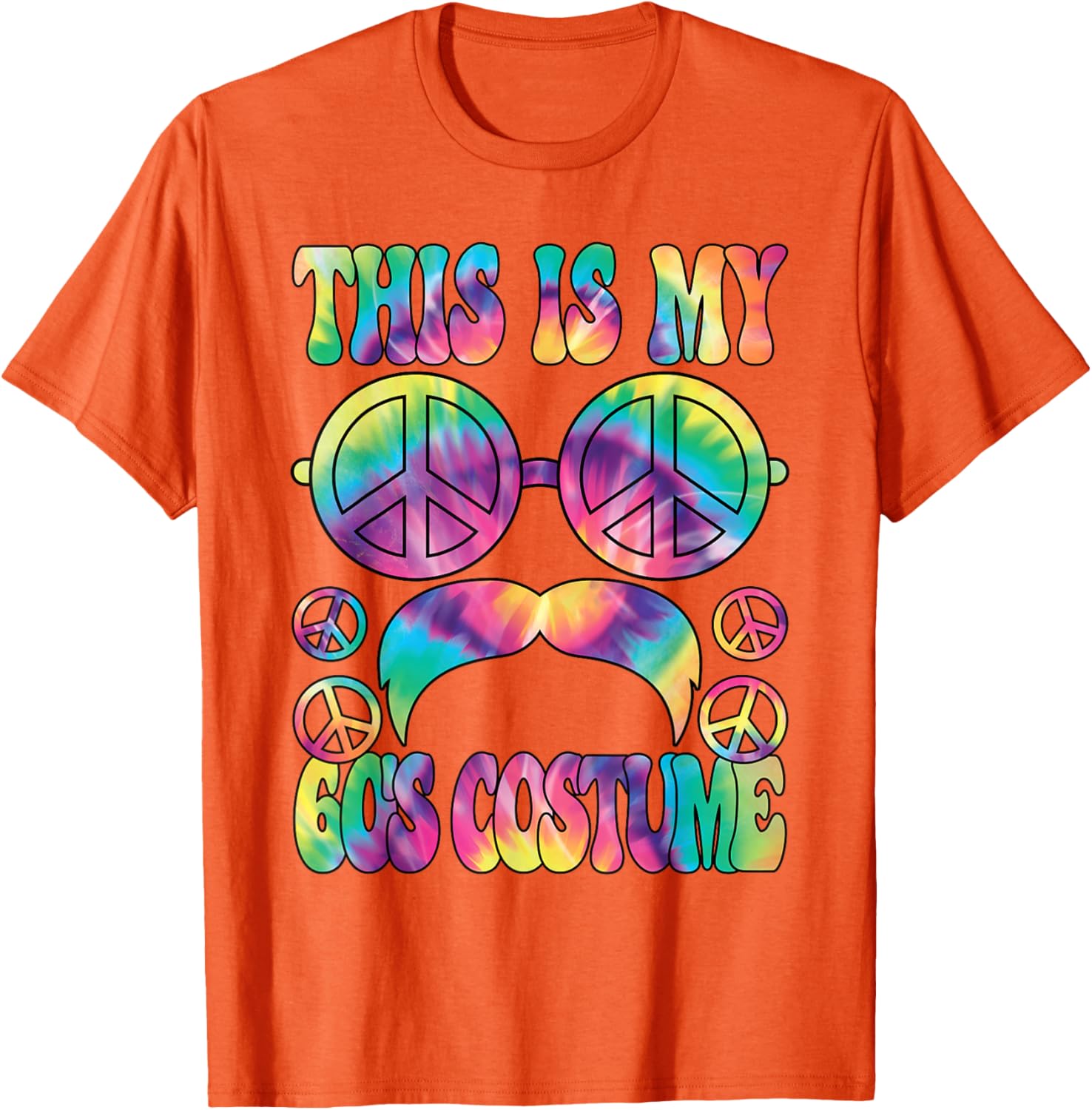 

Костюм Хіпі 60-х Тай-дай Знак Миру Вуса Графічна Футболка Повсякденна Бавовняна Футболка з Коротким Рукавом 4XL