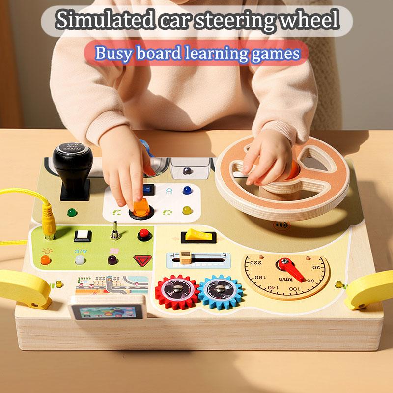 Montessori Busy Board Barneleker Led lysbryter Simulere bilratt Reiseaktiviteter Sansespill Pedagogiske leker