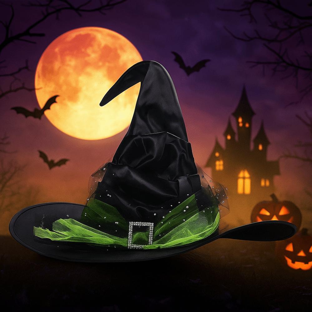 Satins Mesh Bow Witch Hat Baroque Wizard Cap Punk Halloween Witch Hat  Party