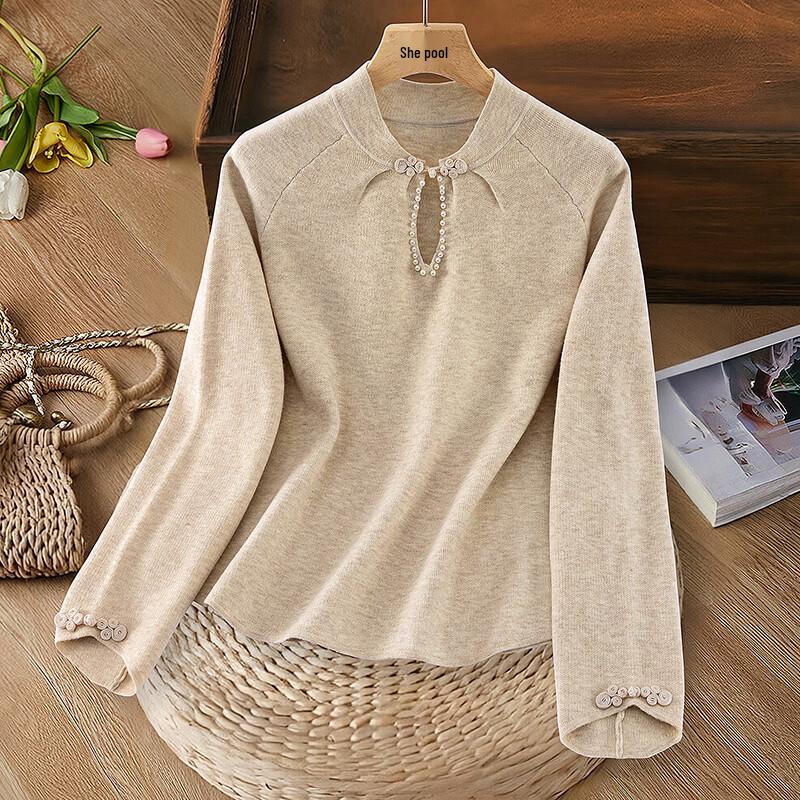 Elegant New Chinese Style Knot Button Openwork Knit Top S