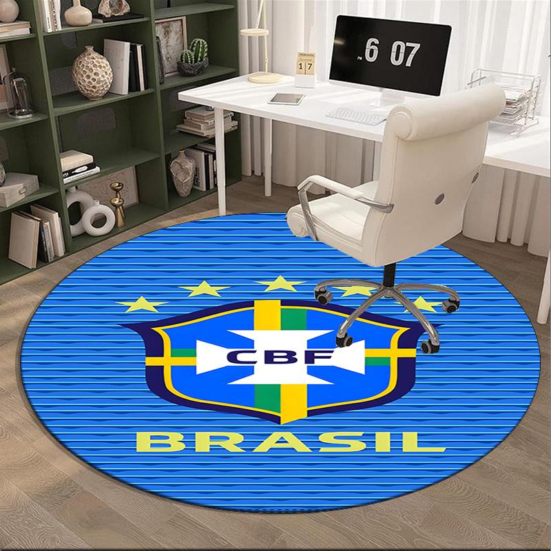 1PC round rug Brazilian Football Emblem Printed Round Area Rug ,Rug For Home Office, Round Chair Rug, Decorative Carpet Fan gifts Christmas gift