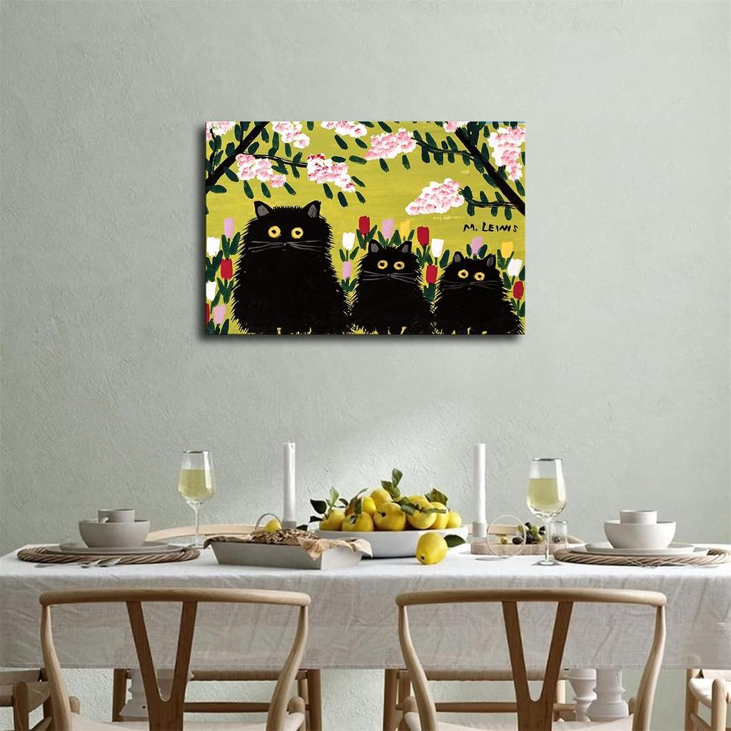 Three Black Cats By Maud Lewis Poster Canvas Picture Printing Wall Art Modern Aesthetic Decoration Suitable for Office Home Bedroom Gift