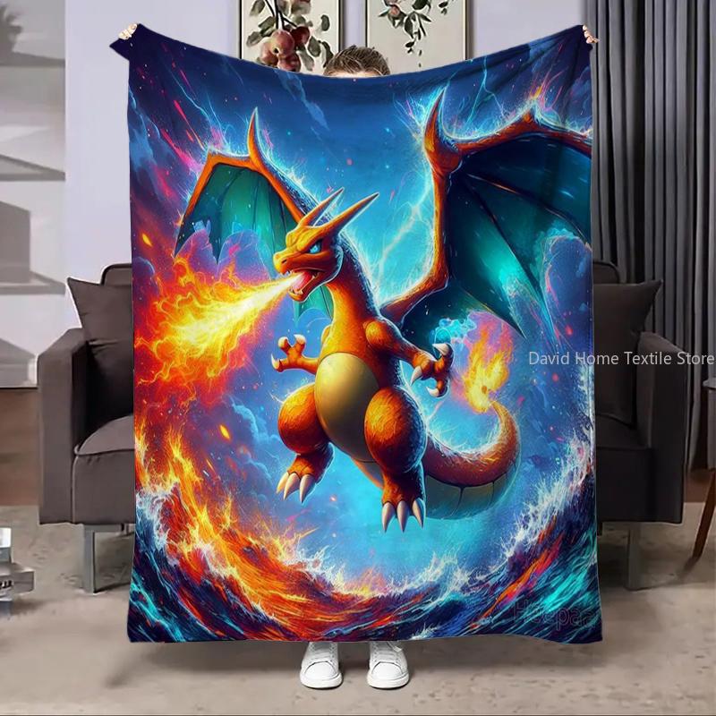 Charizard Pokemon Fire Dragon Anime Flannel Blanket Fluffy Children Adults Sofa Plush Bedspread Throw Lunch Blanket for Sofa Bed