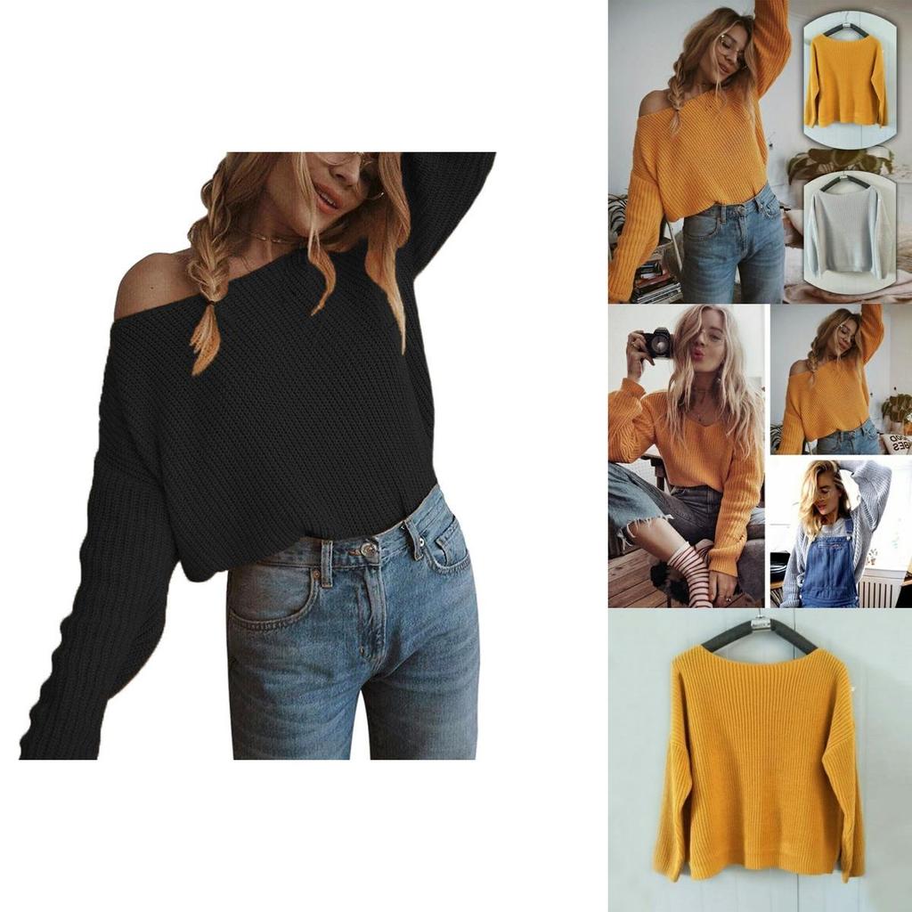 Versatile Plus Size Autumn Womens Sweaters Off The Shoulder Pullover Sweater Long Sleeve For Every Occasion