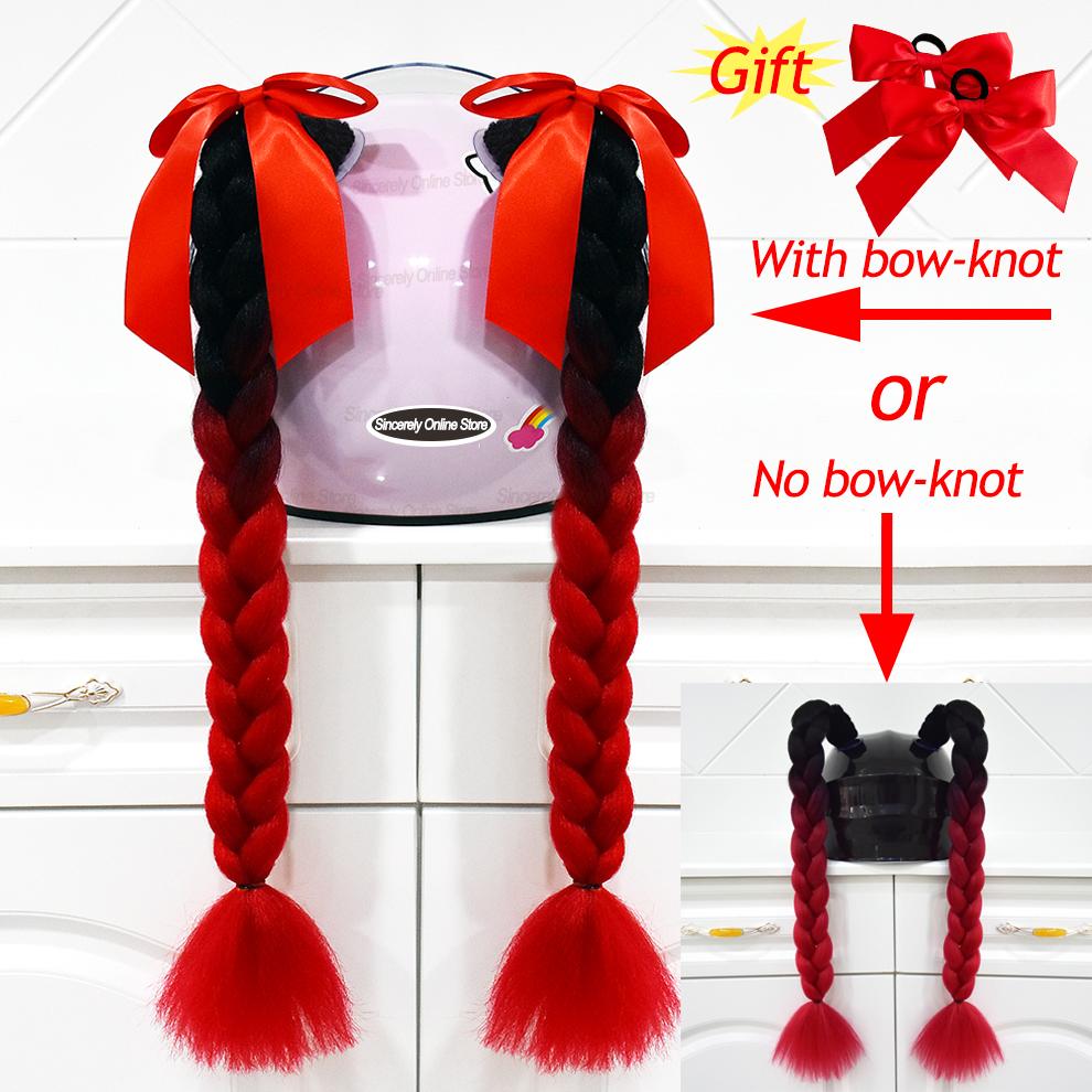2pcs Quality Braids For Motorcycle Helmet Ponytail Sucker Braids Wig For Woman Helmet Decor Ears Twist Accessories 164 Colors