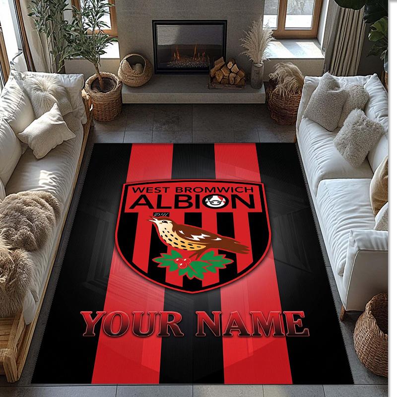 West Bromwich Albion FC Printed Crystal Velvet Rug Non‑Slip Crystal Velvet Carpet For Sofa Bedroom Indoor Home Decoration