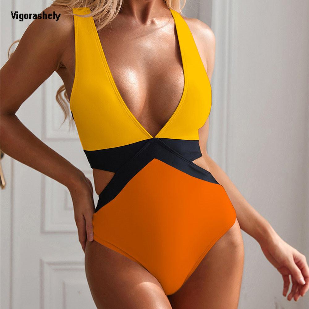 Traje de baño Sexy con escote en V profundo para mujer, bañador vintage de una pieza, traje de baño para mujer 2024, monokini de cintura alta, traje de baño
