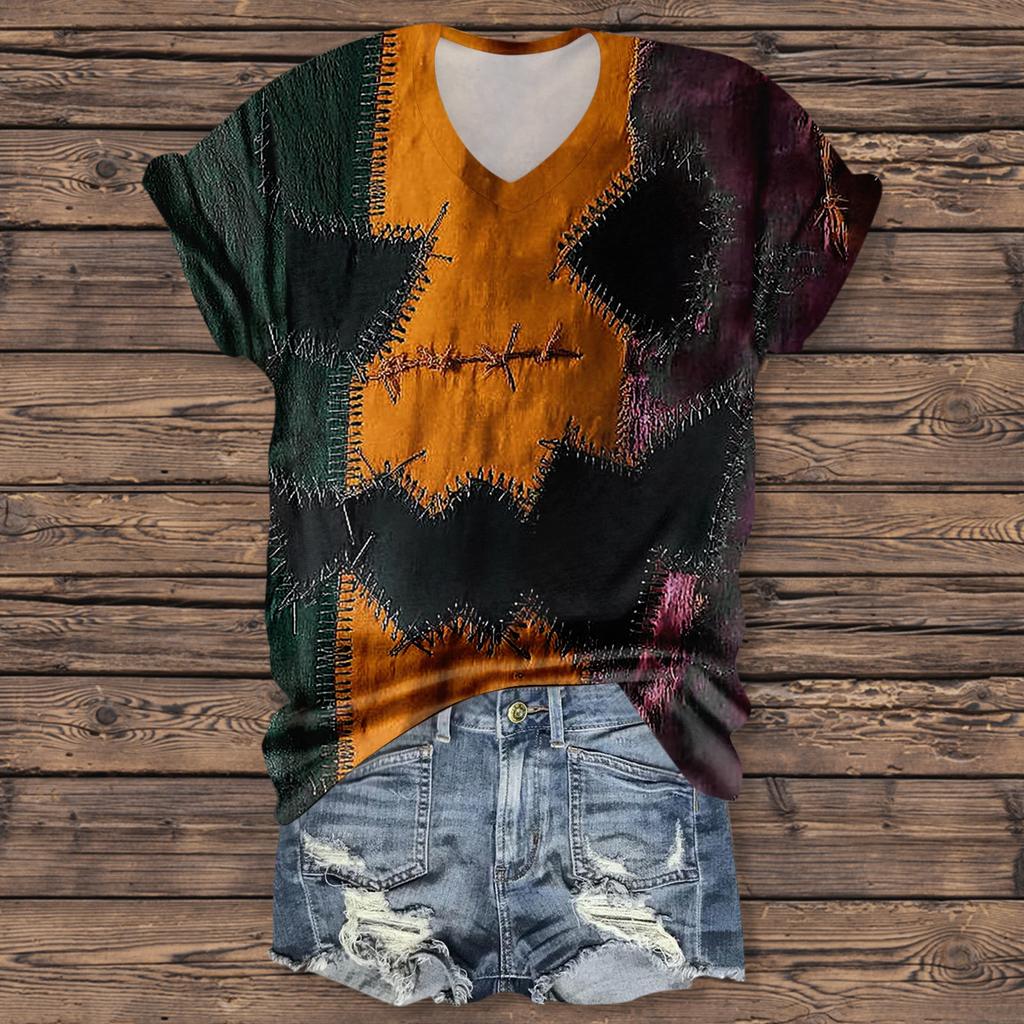 Damenmode Lässig Dreiviertelärmel Halloween Buchstaben, Gesichtsprint Oberteil