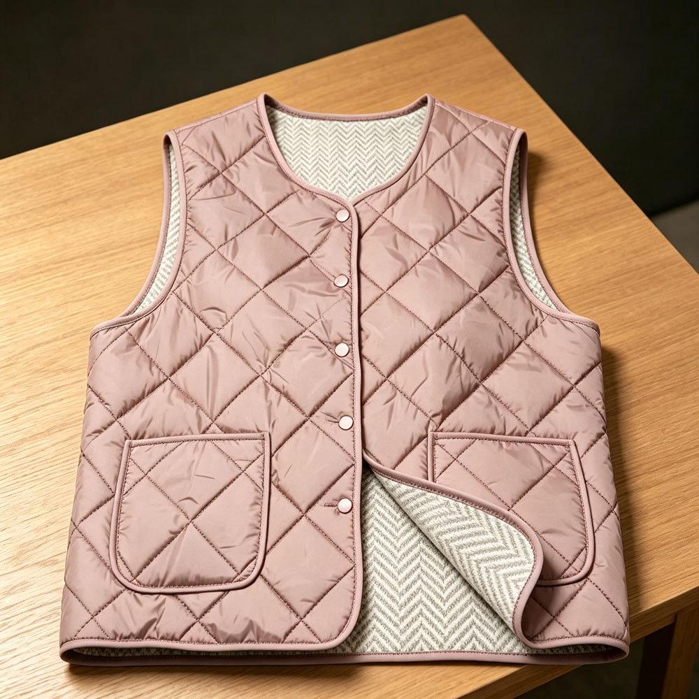 Women's 2025 Collarless Cotton Vest - Autumn/Winter Large Size Round Neck Waistcoat