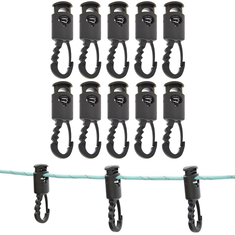 Stable Windproof Rope Clips with Lockable Hooks for Camping Tents Pack of 10