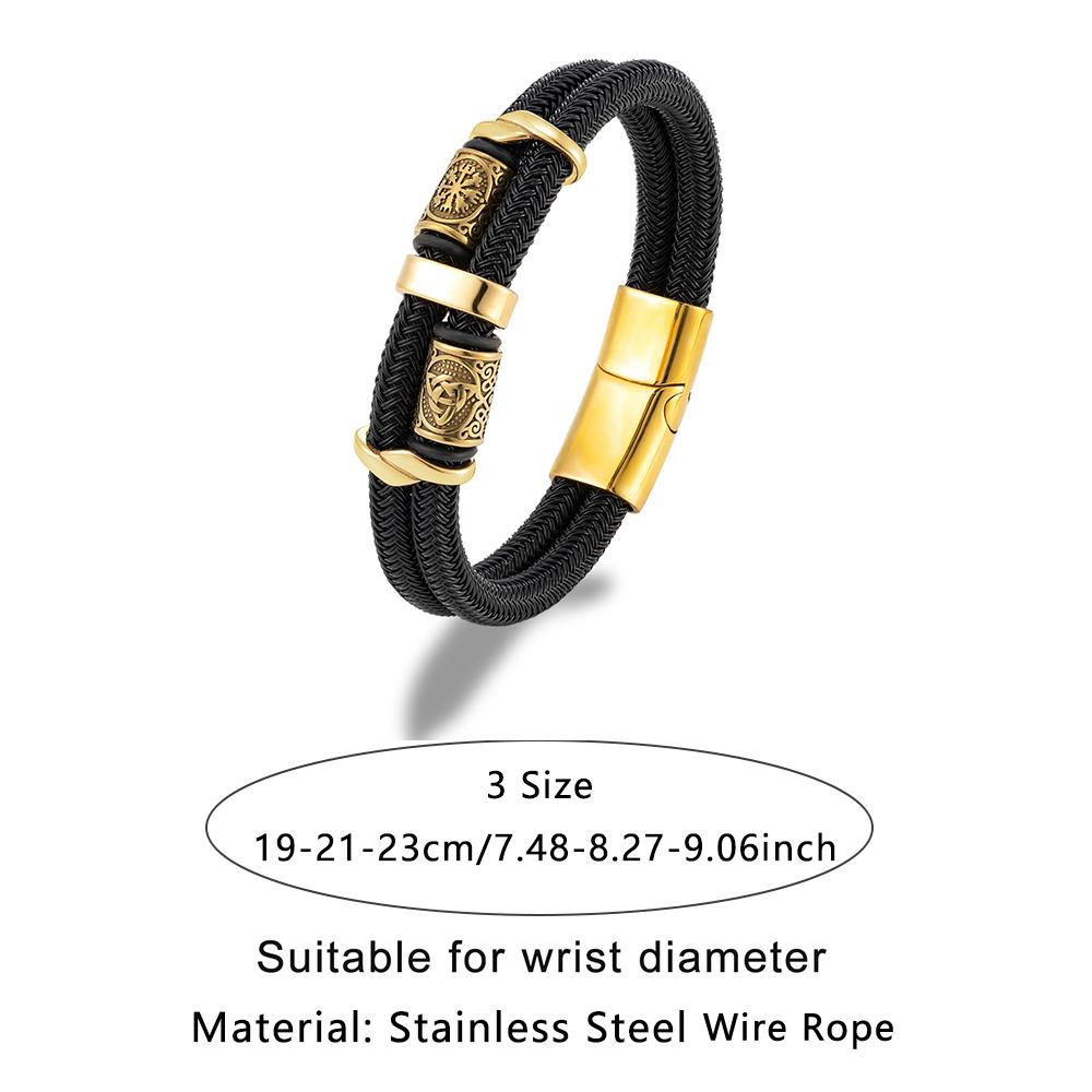 Vikings Runes Double Layer Steel Wire Rope Bracelet Norse Gold Stainless Steel Wristband Luxury Jewelry for Men