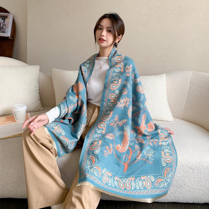 Light Luxury High-End Air Conditioner Shawl With Women'S Imitation Cashmere Jacquard Scarf Versatile Fringed Warm Scarf