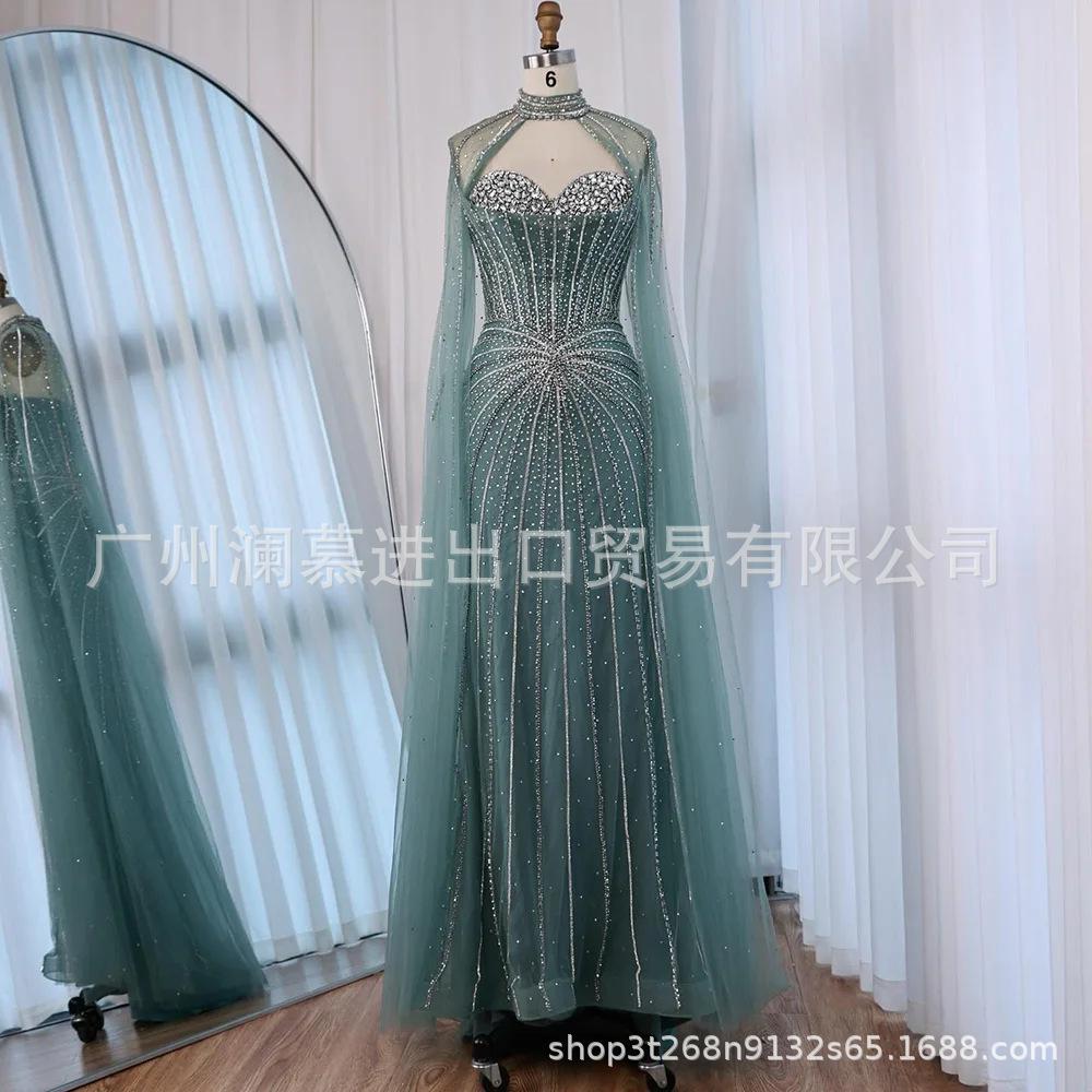 SERENE HILL crystal beads nude floating sleeves luxury host art test solo evening dress LA11811A