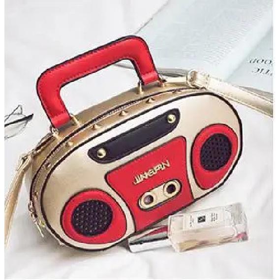 Persönlichkeit Retro-Radio-Form Tasche Damen Niedliche Handtasche Umhängetasche Messenger Bag Rock Crossbody-Tasche
