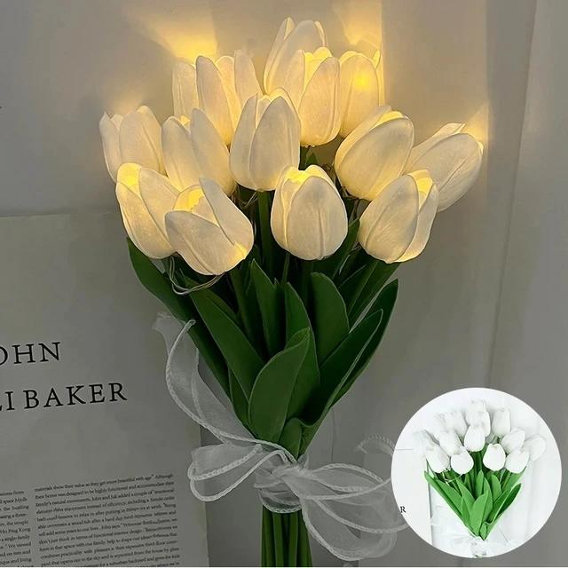 5/10pcs LED Tulips Bouquet Night Light for Home Garden Artificial Flowers PU Tulip Fake Flower  Decoration Wedding Birthday Gift