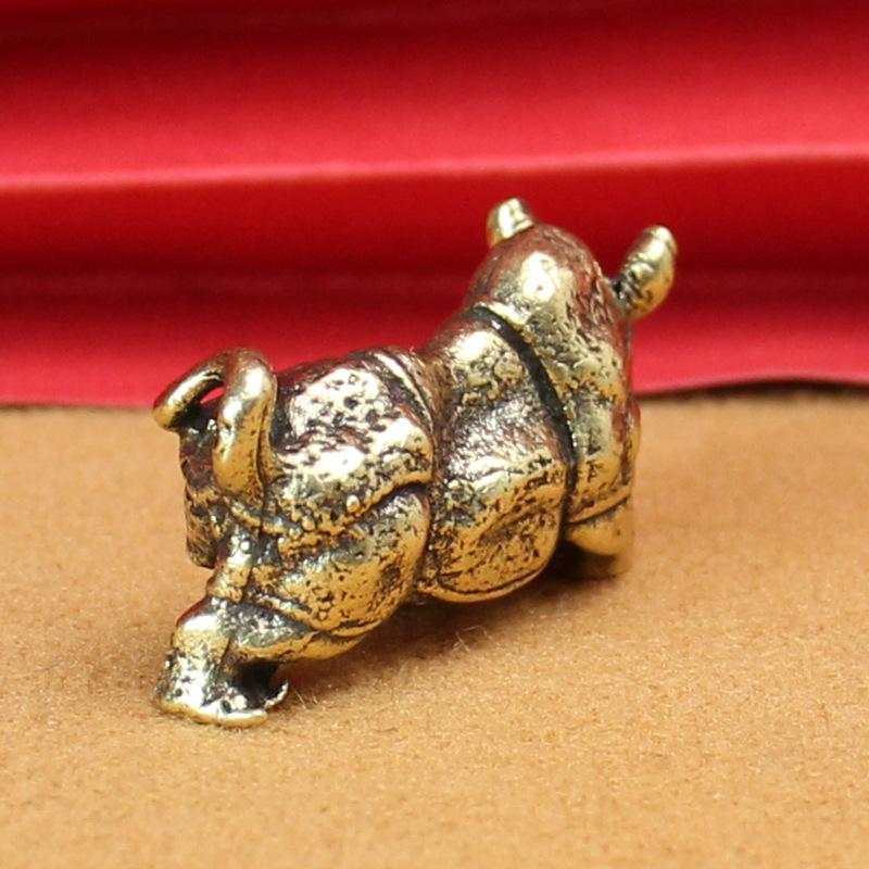 Retro Brass Rhino Figurines Ornaments Pure Copper Animal Rhinoceros Model Statue Miniatures Desk Decorations Feng Shui Gift