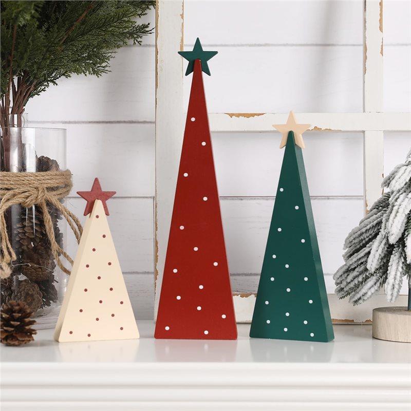 Christmas Decorations-Wooden Tree Signs Three Sizes With Star For Home Shelf Mantel Fireplace
