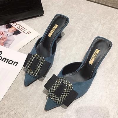 Fashion 2024 Female Shoes Cover Toe Butterfly-Knot Mules For Women  Slippers Casual Square Heel Loafers Slides Med  Luxury Pointed