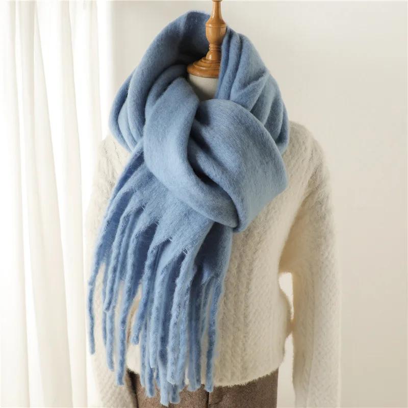 Women Solid Scarf Tassel Wrap Warm Shawl Thickening Neckerchief Fashion Soft Scarves For Europe America Autumn Winter 240cmX38cm