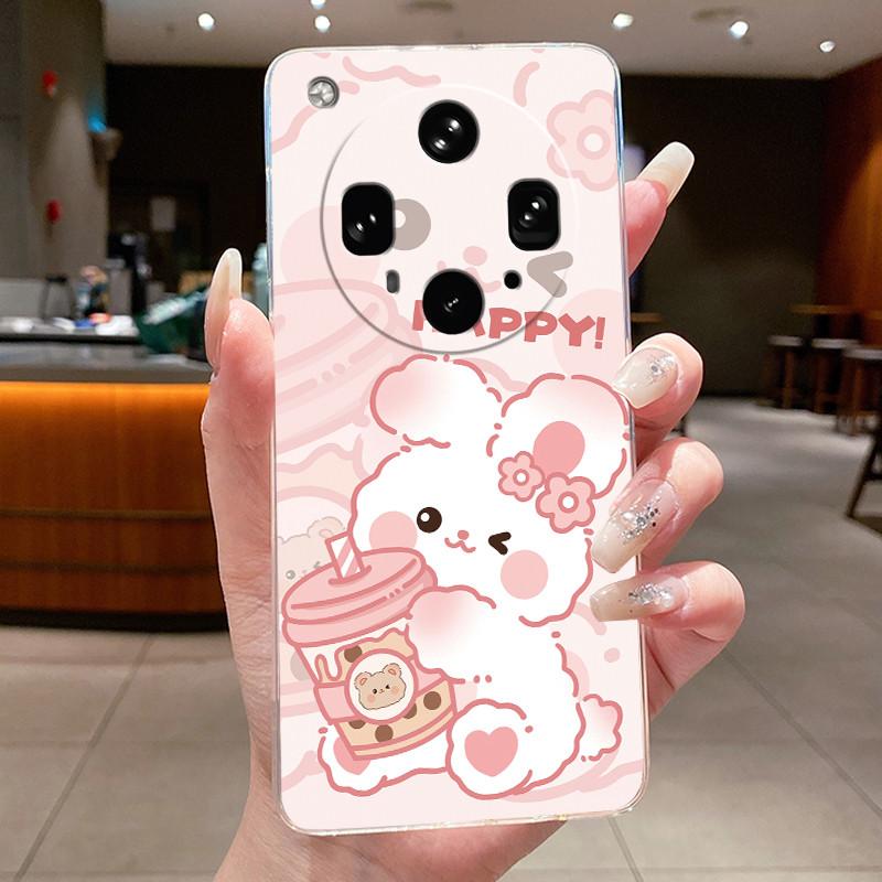 Phone Case For OPPO Find X8 Ultra 5G PKJ110 PKU110 Viral Fluffy Bunny Pattern Shell Soft TPU Transparent Shockproof Cover
